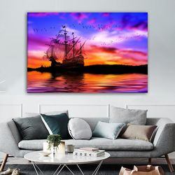 Ship, Sailboat Canvas Painting, Steamboat Painting, Boat Home Decor, Warship, Pirate Ship Canvas Painting, Ship Art,-13
