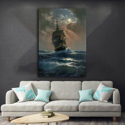 Ship, Sailboat Canvas Painting, Steamboat Painting, Boat Home Decor, Warship, Pirate Ship Canvas Painting, Ship Art,