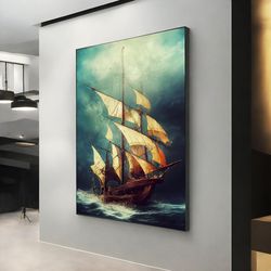 Ship, Sailboat Canvas Painting, Steamboat Painting, Boat Home Decor, Warship, Pirate Ship Canvas Painting, Ship Art
