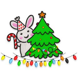 rabbit with christmas tree embroidery Design. christmas machine embroidery design