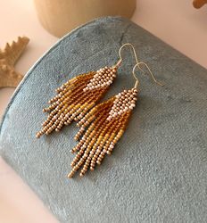 Burnt orange fringe ombre beaded earrings, high quality handcrafted jewelry, boho, bohemian, gypsy, hippie ethic style