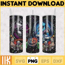 Horror Movies Characters Tumbler, Halloween Tumbler PNG, 20oz Skinny Tumbler, Scary Tumbler Wrap, Sublimation Designs