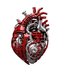 A red bio mechanical human heart organ shape