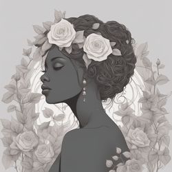 Illustration The Girl With Flowers 1, Vector Graphics, Digital Download