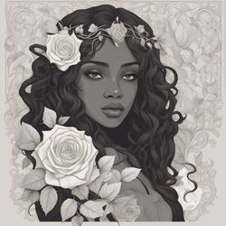 Illustration The Girl With Flowers 7, Vector Graphics, Digital Download
