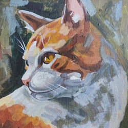 Cat painting Orange cat artwork original acrylic art pet portrate