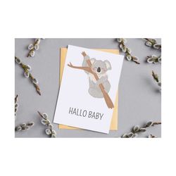 Koala Hello Baby Card, Cute Koala , Koala Girl Card, Koala Boy Card, Koala Greeting Card- Personalized newborn card with