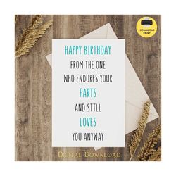 Funny Happy Birthday card to Husband, Card from girlfriend, card from wife, Includes Printable Envelope Template PDF JPG