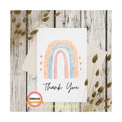 Printable Thank You Card – Rainbow Thankyou Note Cards – Appreciation Thanks Grateful – Instant Download Cards – PDF & J