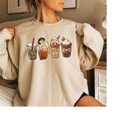 Skeleton Coffee Cups Sweatshirt, Coffee Cups Sweatshirt, Skull Coffee Cup Sweatshirt, Skeleton Halloween Sweatshirt, Cof