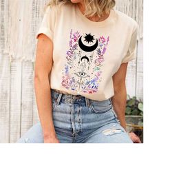 Mystic Moon And Sun Shirt, Mystical Moon Phase Shirt, Moon Phase T-Shirt, Wildflower Moon Shirt, Celestial Moon Shirt, S