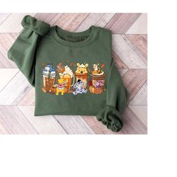 Winnie The Pooh Coffee Latte Shirt Sweatshirt , Vintage Fall Season Sweatshirt , Halloween Costume, Cute Halloween Pumpk