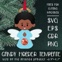 black boy angel | christmas ornament | candy holder template svg | sucker holder paper craft