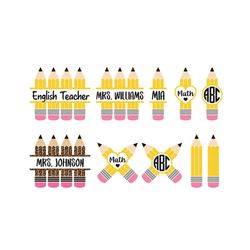 Pencil Name Frame Svg Bundle, Pencil Svg Bundle, Pencil Split Monogram, Teacher Svg, School Svg, Leopard, heart, Cricut,
