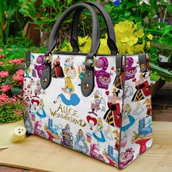 Alice In Wonderland Leather Handbag, Cute Alice With Friends Women Handbag, Personalized Leather bag