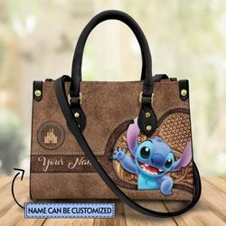 Custom Name Stitch Theme Leather Bags, Lilo and Stitch, Stitch Lovers HandBag