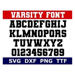 Varsity Font SVG  TTF, Varsity Alphabet, Sports Font, School Font, Digital Download, 1 svg, 1 dxf, 1 png  1 TTF File