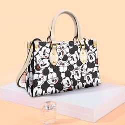 Cute Mickey Mouse Black White Collection Handbag, Anniversary Mickey Handbag, Disney Leatherr Handbag