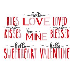 Valentine Embroidery Designs, MACHINE EMBROIDERY, Be Mine, Love, Hugs and Kisses, 6 Designs, Digital Download, 4x4, 5x7,