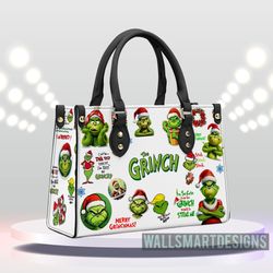 Personalized Christmas Grinch Stickers Handbag, Anniversary Grinch Handbag, Disney Leatherr Handbag