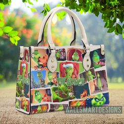 Personalized The Grinch Art Collection Handbag, The Grinch Handbag, Grinch Leatherr Handbag