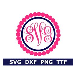 Monogram SVG  TTF Alphabet, Fancy Font  Circle Pearls Frame, Digital Download, Cut File, Clip Art, (52 svg/png/dxf files