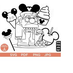 Carl Fredricksen Svg,  Ears Snacks SVG, Up SVG Disneyland Ears SVG, Vector in Svg Png Jpg Pdf format instant download Cr