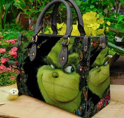 Grinch Christmas Leather Bag, Grinch Lover Handbag, Custom Leather Bag, Woman Handbag