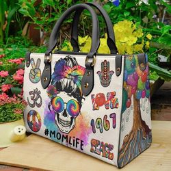 Hippie Leather Bag Mom Life Handbag, Mothers Day Handbag, Custom Leather Bag, Woman Handbag