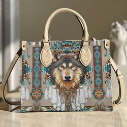 Native Wolf  Leather Bag, Wolf Handbag, Custom Leather Bag, Woman Handbag