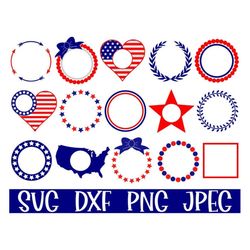 4th of July Monogram SVG, 15 Monogram Frames, Patriotic SVG, Digital Download, Cut Files, Sublimation, Clip Art (15 svg/