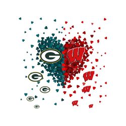 Wisconsin Badgers And Green Bay Packers Heart Svg, Sport Svg, Wisconsin Badgers Svg, Green Bay Packers Svg, Green Bay Pa