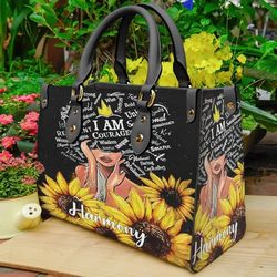 African American Black Queen Girl Sunflower Personalized Name Purse Tote Bag Handbag For Women