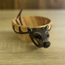 Carved wooden mug. Deer. Handmade work. A Great Gift.