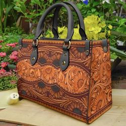 Wooden Sunflower Leather Bag,Sunflower Women Bag And Purses,Sunflower Leather Handbag