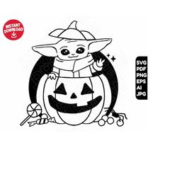 Baby Yoda Halloween SVG pumpkin png clipart , cut file silhouette outline