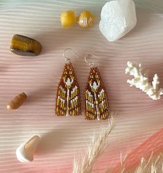 Beaded fringe earrings with folk floral print, wearable art, flower earrings, boho bohemian style western jewelry, moder