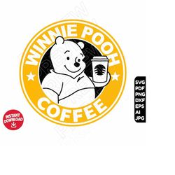 Winnie the pooh SVG coffee dxf png , cut file layered by color