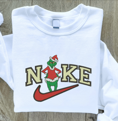 Grinch Nike Christmas Embroidered Sweatshirt, Christmas Embroidered Sweater, Nike Hoodie, Unisex Shirt