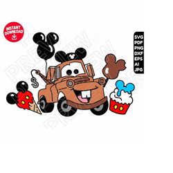 Cars SVG Tow Mater disneyland snacks svg png clipart dxf, cut file layered by color