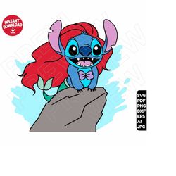 Stitch SVG Ariel , the little mermaid dxf png clipart , cut file layered by color