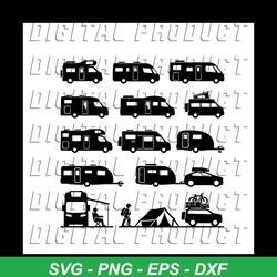 RV Cars Recreational Vehicles Camper Vans Bundle Svg, Vehicle Svg, RV Cars Svg, Camper Vans Svg, Transport Svg, Vehicle