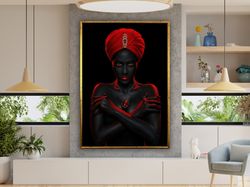 African Woman Canvas Painting, Black Woman Canvas Print, Ethnic Woman Art, Gold Jewelry Wall Art Canvas Design, Framed C