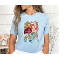Disney The Little Mermaid Ariel Princess & Flounder Bubble Retro Poster Shirt, Unisex T-shirt Family Birthday Gift Adult