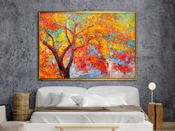 autumn tree poster, colorful tree canvas print, colorful tree landscape art, tree wall art, wall art canvas design, fram