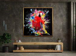 Colorful Parrot Art, Bird Print, Animal Canvas Art, Animal Canvas, Colorful Birds, Wall Art Canvas Design, Framed Canvas