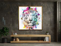 colorful tiger canvas, tiger canvas, tiger wall art, tiger poster, animal wall art, wall art canvas design, framed canva