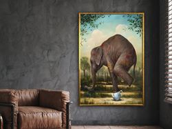 elephant in surreal, elephant tree poster, elephant canvas, elephant poster, wall art canvas design, framed canvas ready