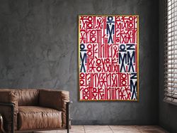 retna american 2017 red and bleu reproduction painting abstract framed canvas wall art poster print home canvas, framed