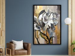 White Flowers Canvas Art, Flower Painting, Flower Poster, Wall Art Canvas Design, Framed Canvas Ready To Hang